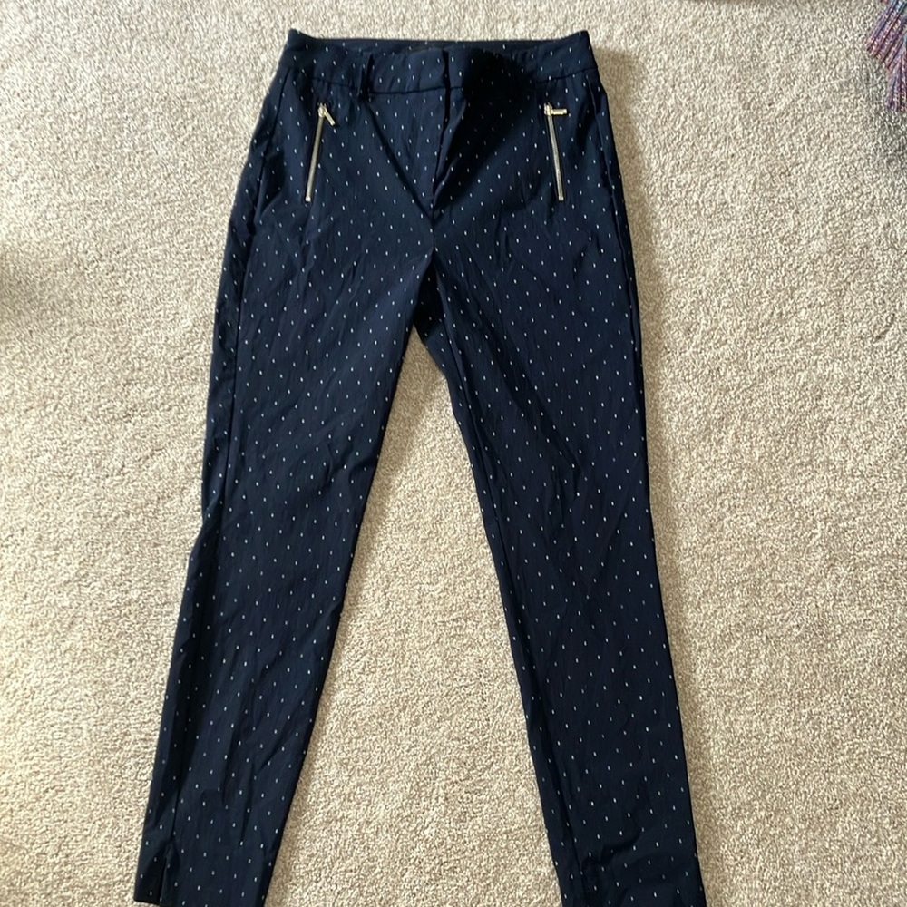 NWOT Next Tailoring UK 10 R Navy Patterned Pants with Zipper Pockets